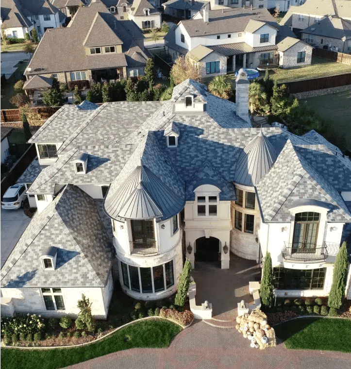 Aerial view of Texas mansion. 